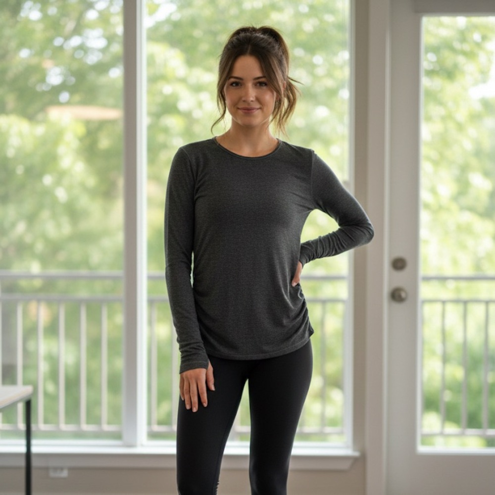 Girlfriend Collective Charcoal Long Sleeve Athletic Maternity Top Size Small